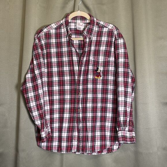 Disney Store Vintage Flannel Button Down Shirt Men’s Large Embroidered Mickey - Picture 1 of 12